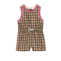 Combinaison à motif check avec bordures rayées - Bright Coral Pink