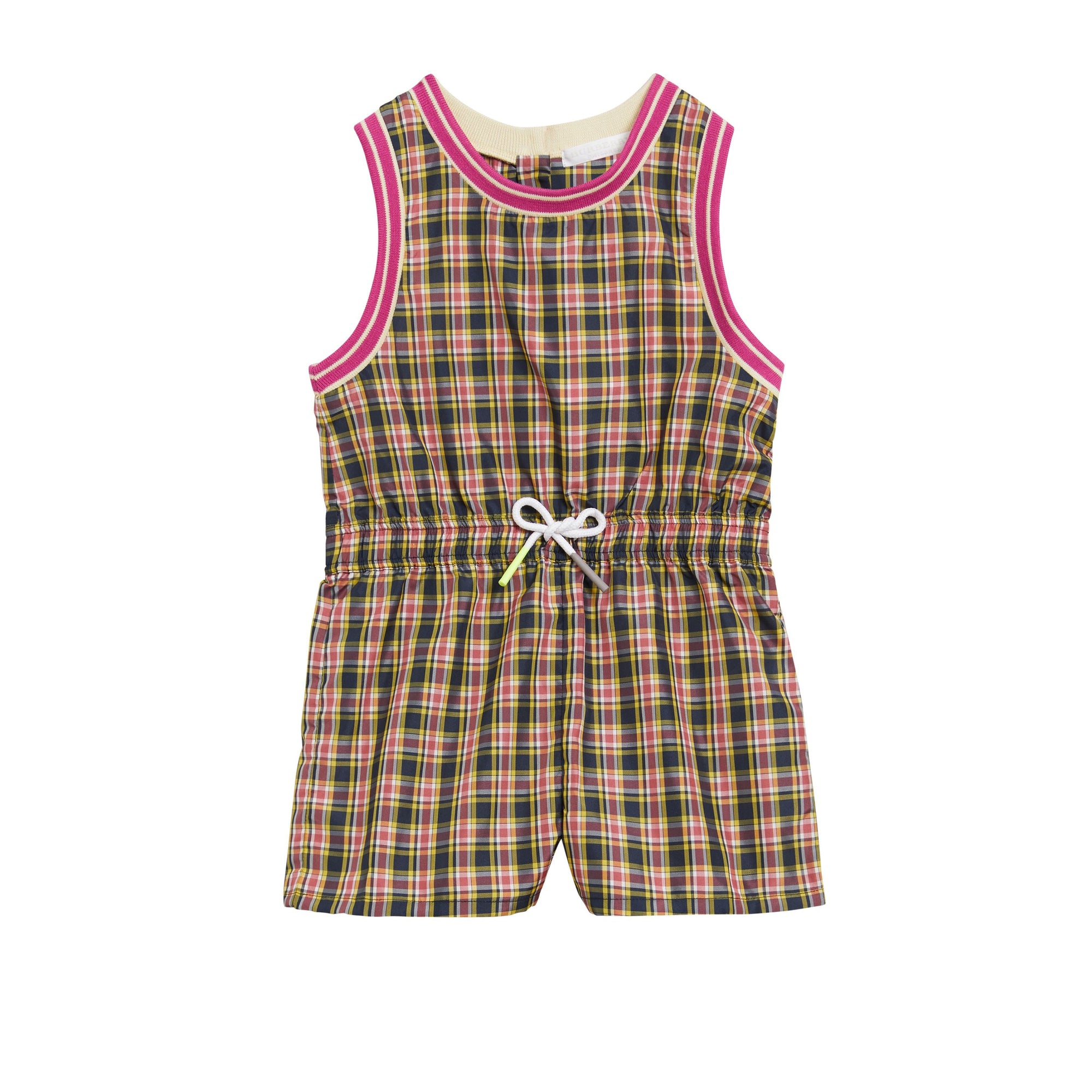 Combinaison à motif check avec bordures rayées - Bright Coral Pink