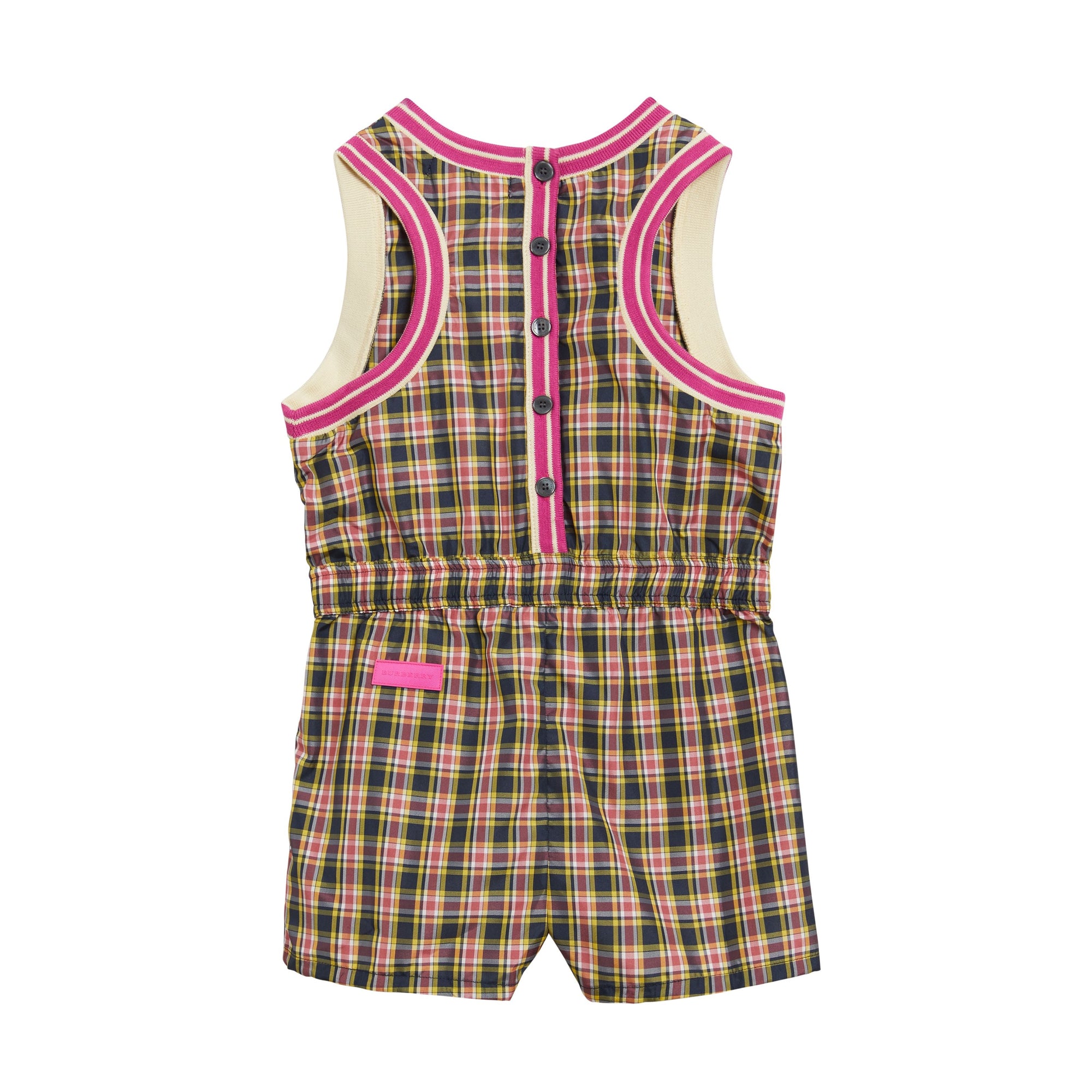 Combinaison à motif check avec bordures rayées - Bright Coral Pink