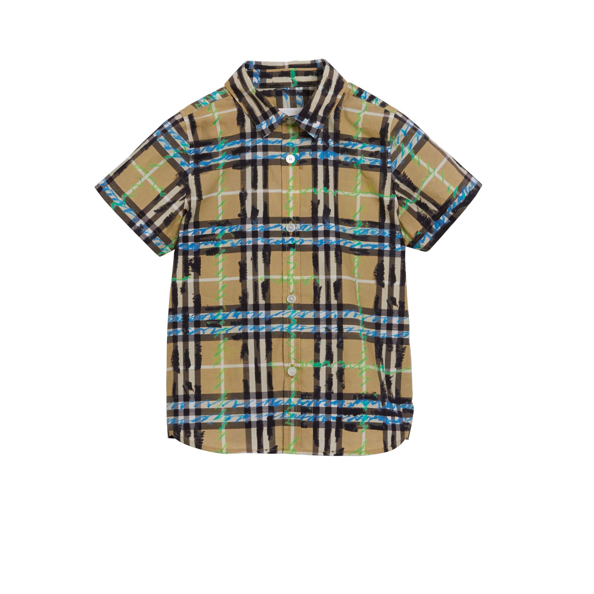 Chemise en coton à manches courtes avec motif check griffonné - Bright Blue