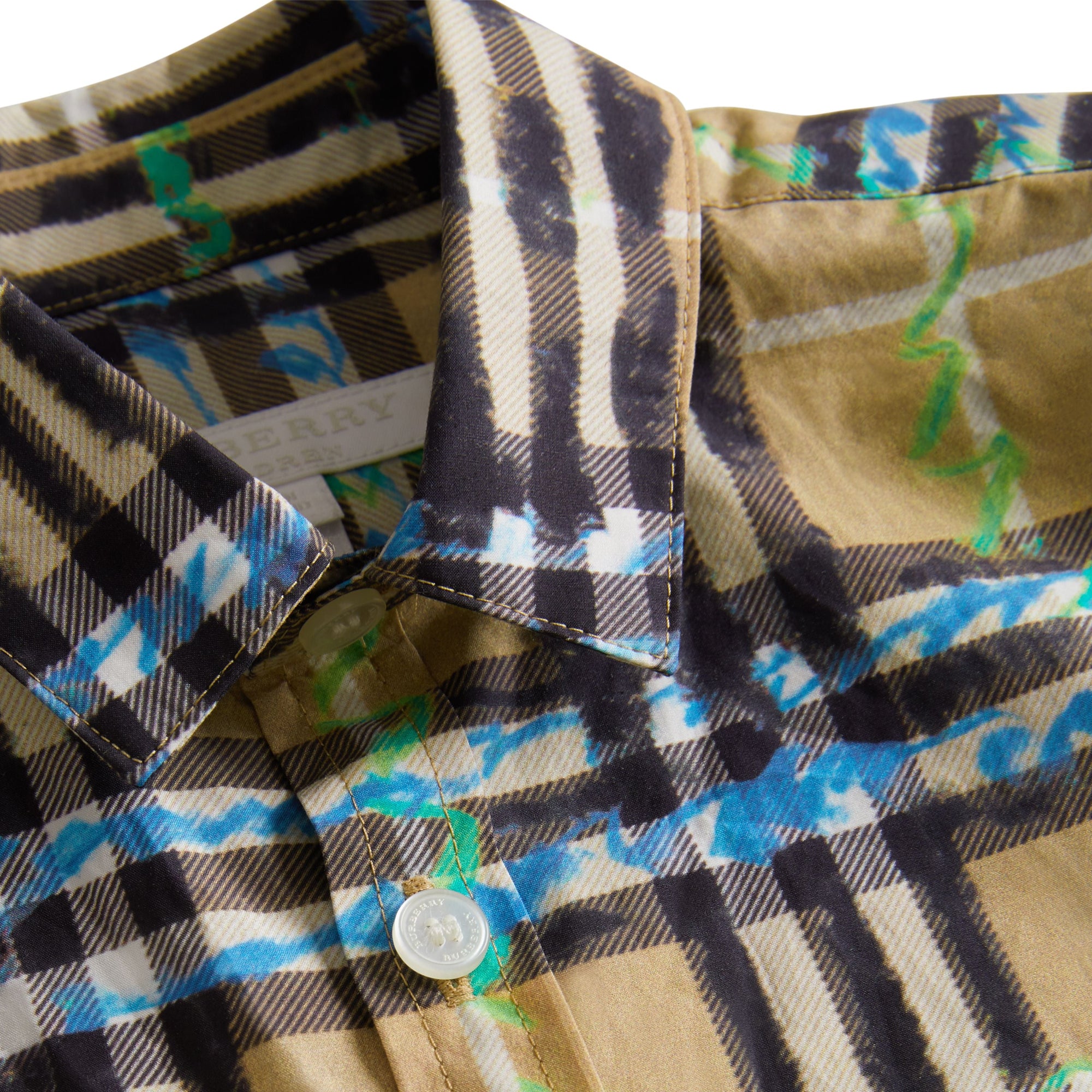 Chemise en coton à manches courtes avec motif check griffonné - Bright Blue