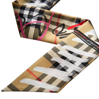 Écharpe ultrafine en soie à motif check griffonné - Pale Antique Yellow