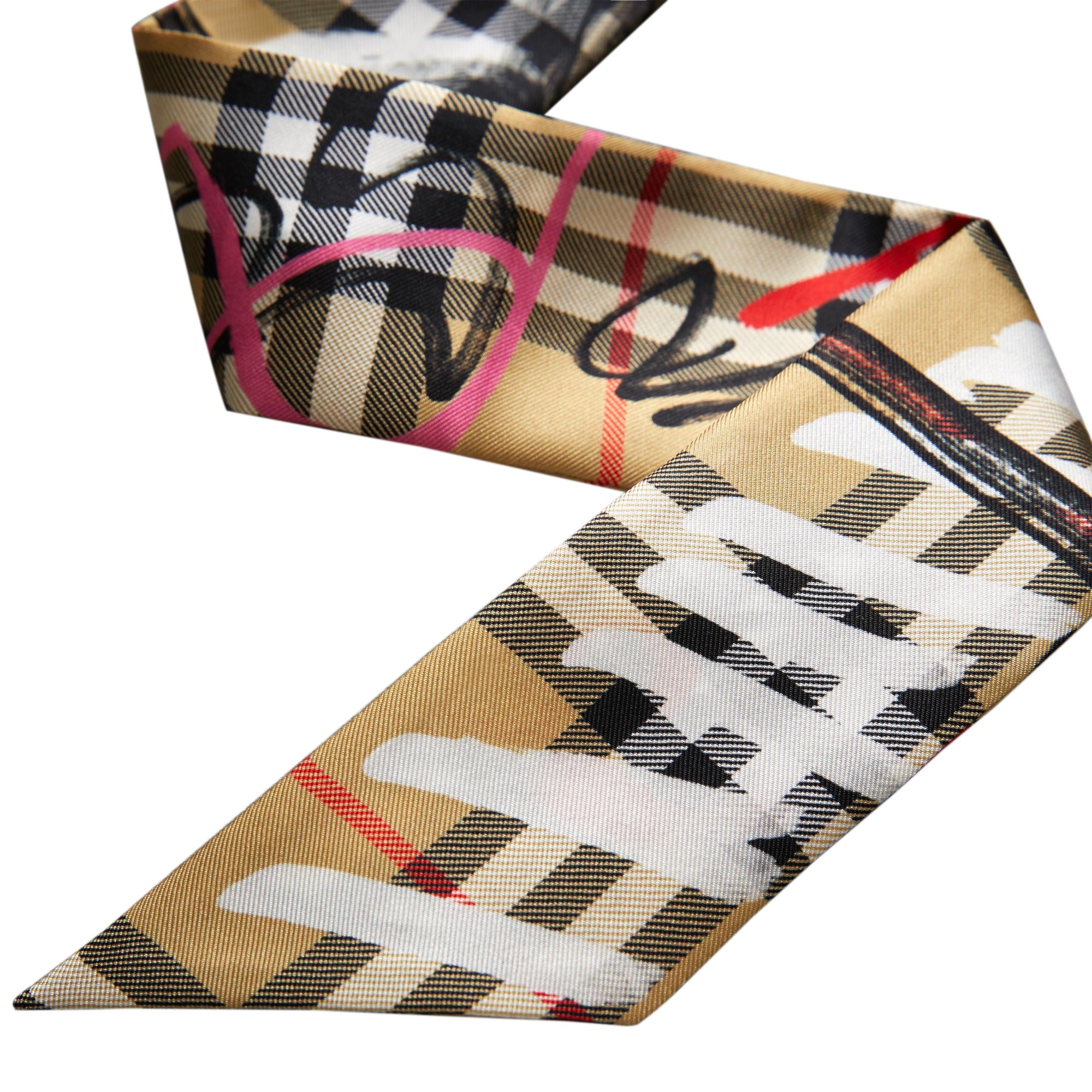 Écharpe ultrafine en soie à motif check griffonné - Pale Antique Yellow