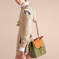 Sac à main DK88 medium en cuir - Moss Green & Ochre Yellow