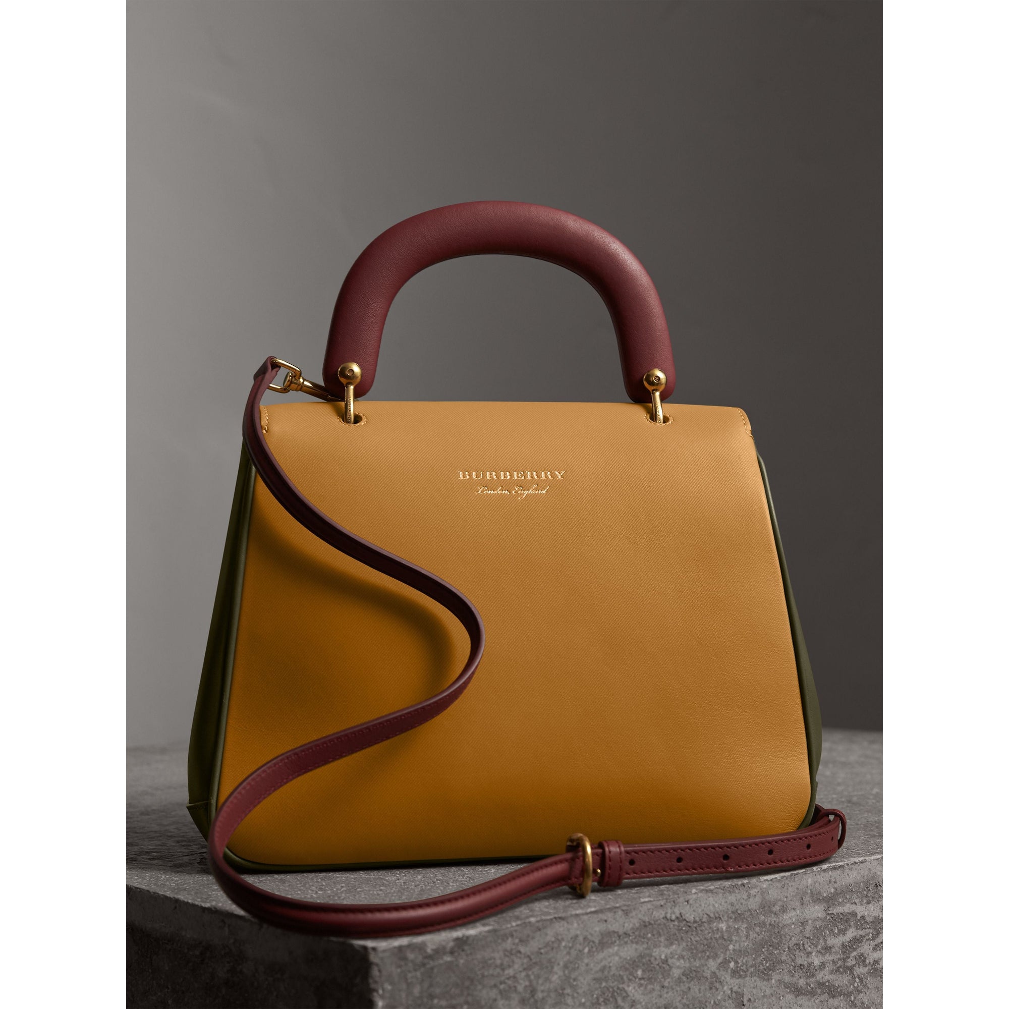 Sac à main DK88 medium en cuir - Moss Green & Ochre Yellow