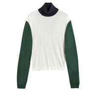 Pull à col roulé en soie et cachemire à motif color-block - Natural White