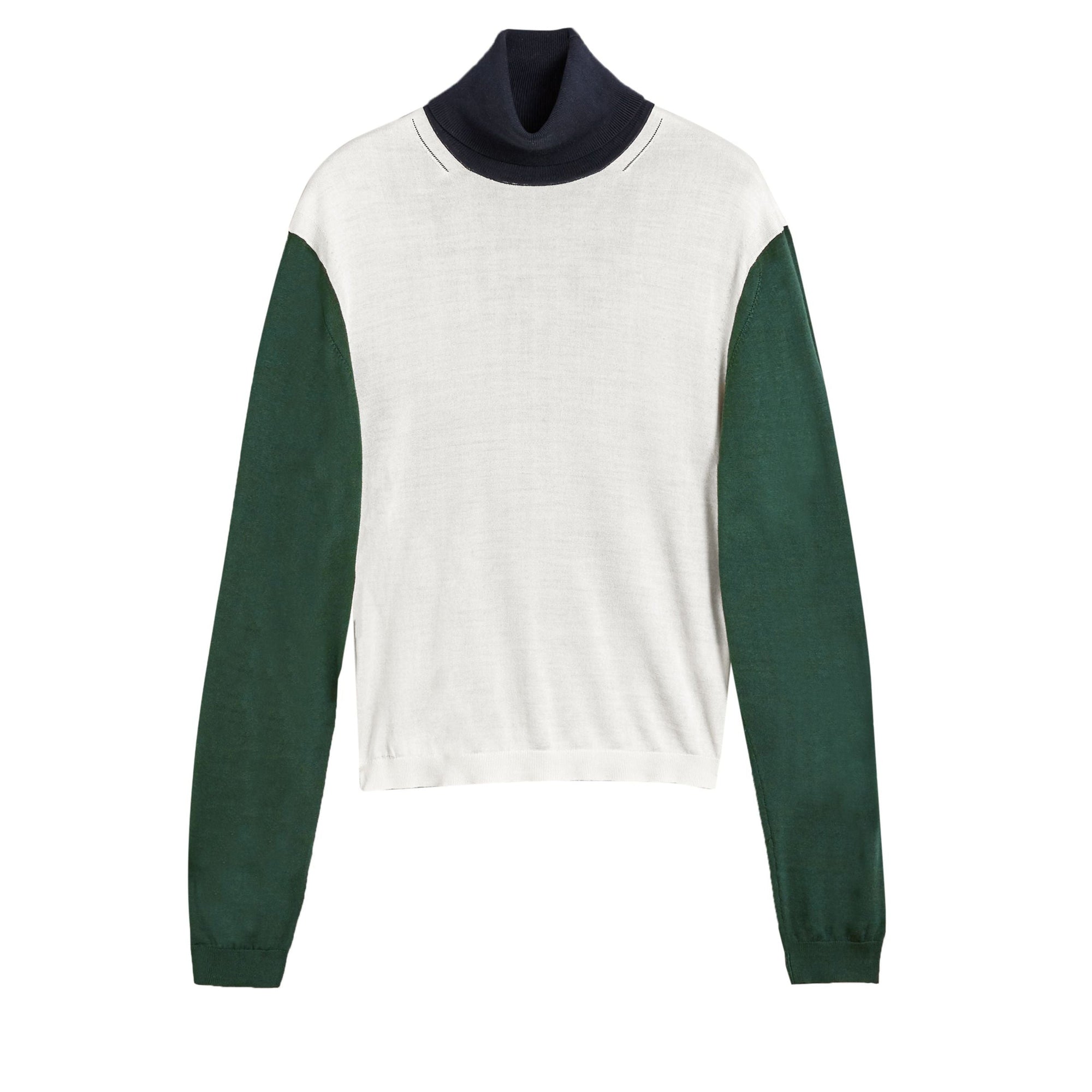 Pull à col roulé en soie et cachemire à motif color-block - Natural White