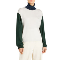 Pull à col roulé en soie et cachemire à motif color-block - Natural White