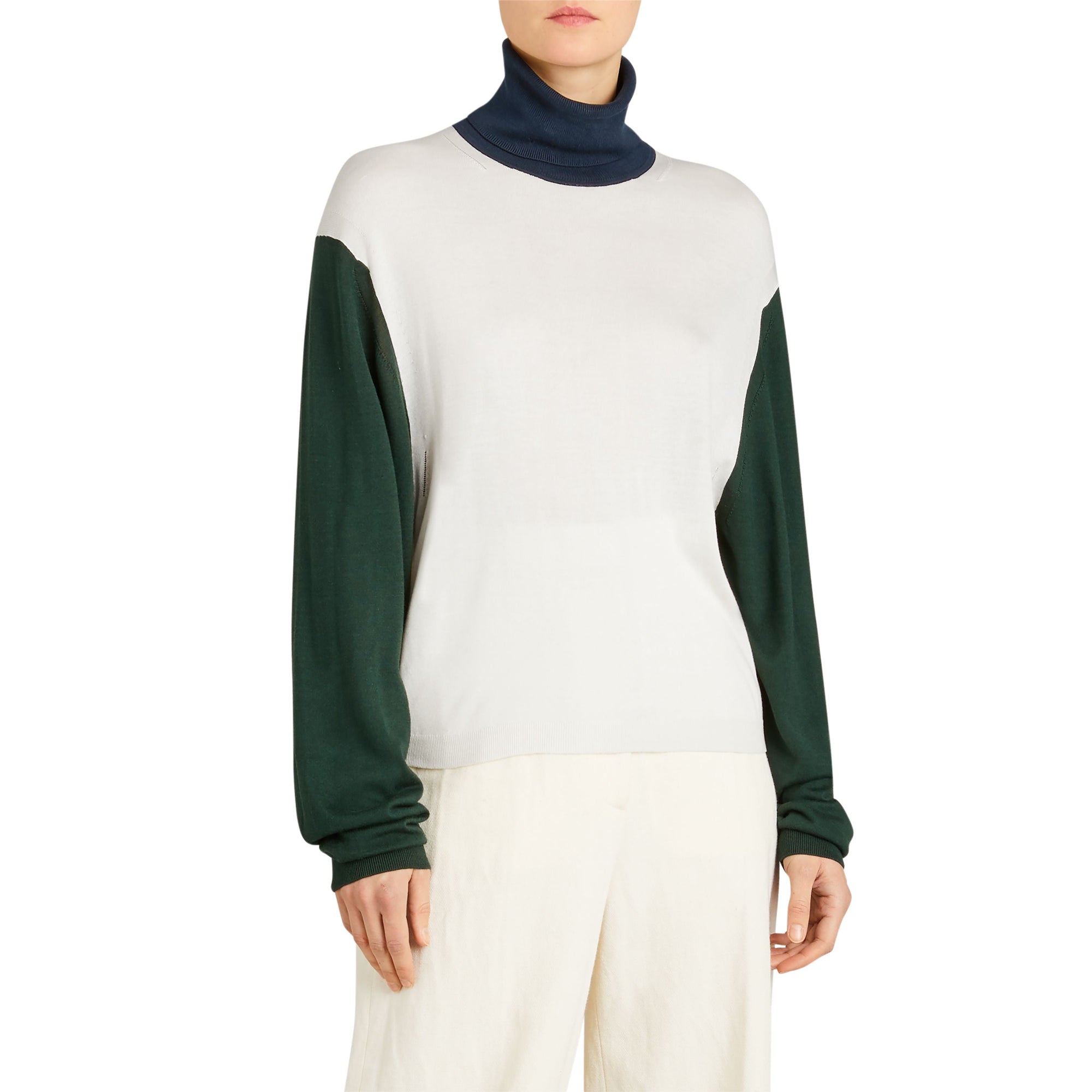 Pull à col roulé en soie et cachemire à motif color-block - Natural White