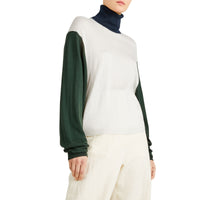 Pull à col roulé en soie et cachemire à motif color-block - Natural White