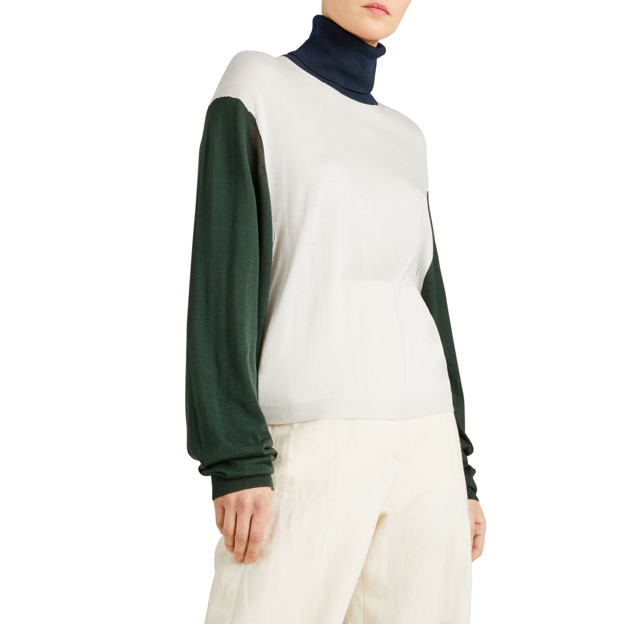Pull à col roulé en soie et cachemire à motif color-block - Natural White