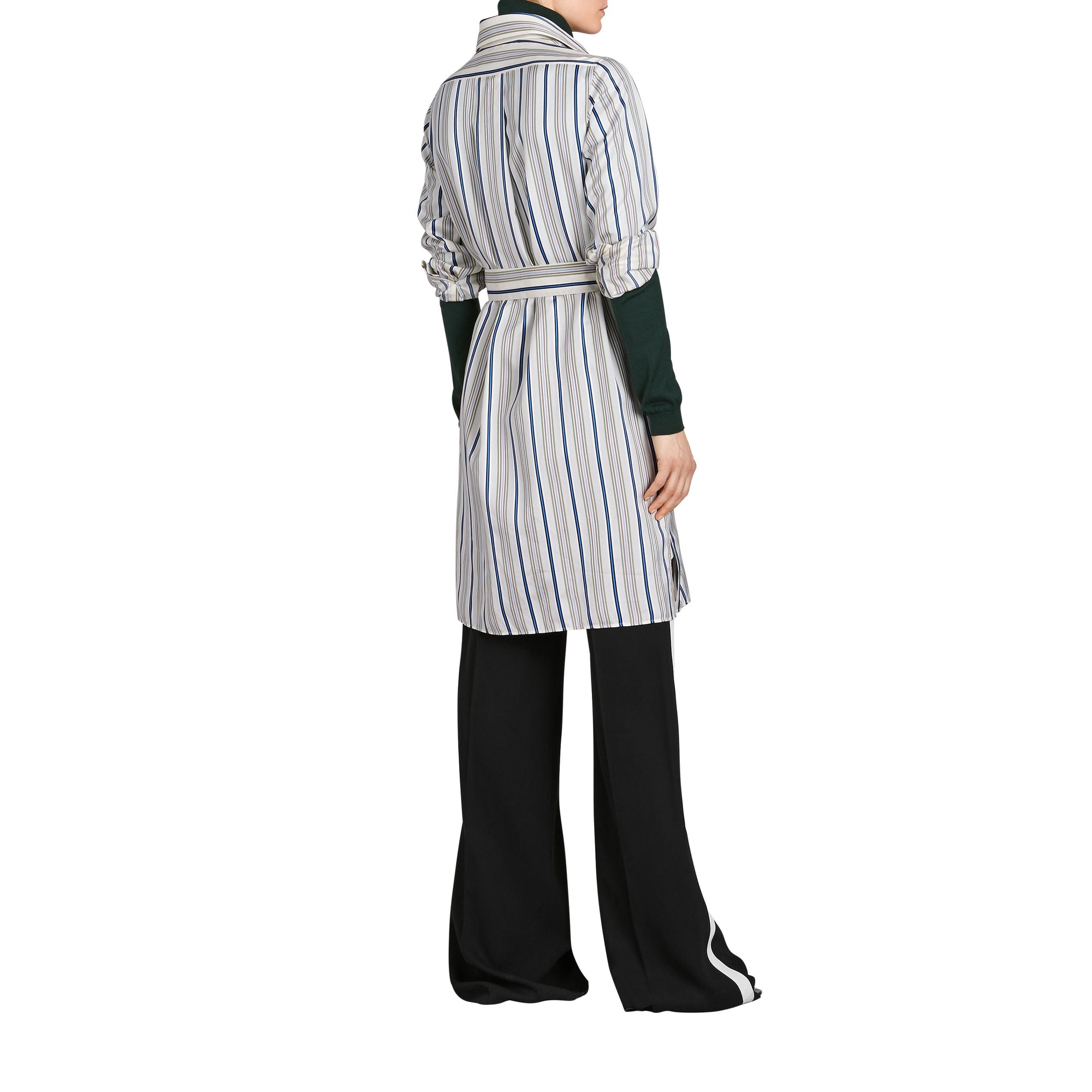 Robe chemise en soie rayée - Off White