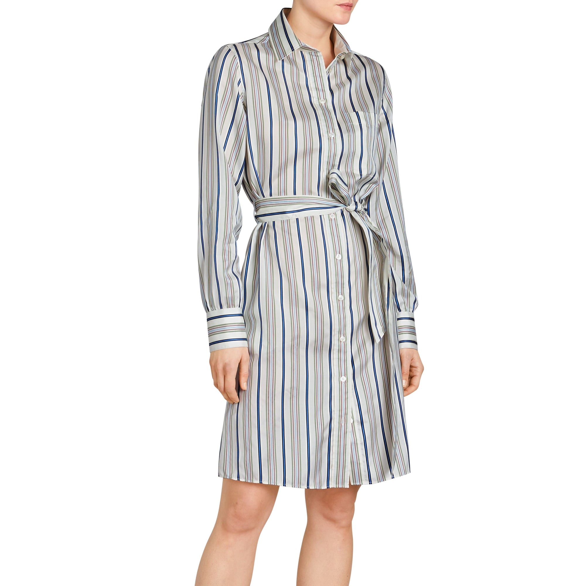 Robe chemise en soie rayée - Off White