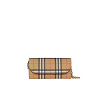 Portefeuille en cuir et à motif Vintage check avec chaîne - Black