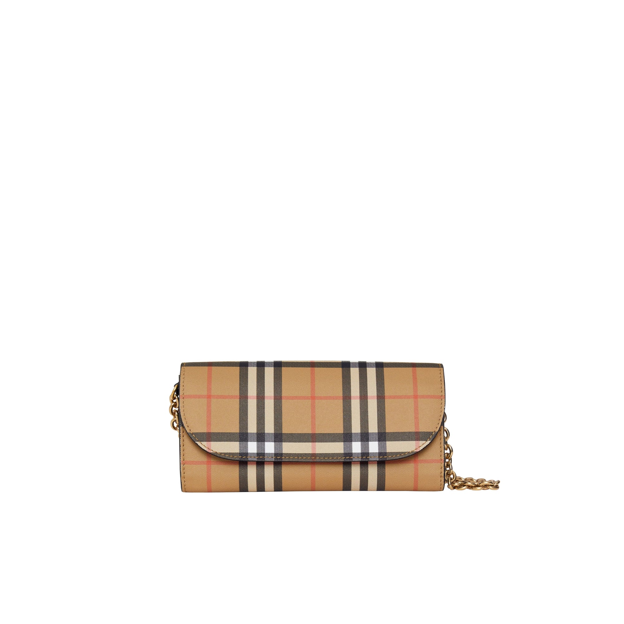 Portefeuille en cuir et à motif Vintage check avec chaîne - Black