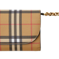 Portefeuille en cuir et à motif Vintage check avec chaîne - Black