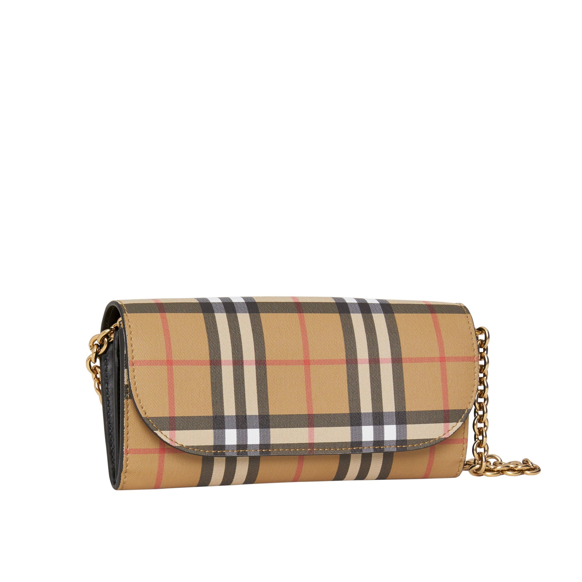 Portefeuille en cuir et à motif Vintage check avec chaîne - Black