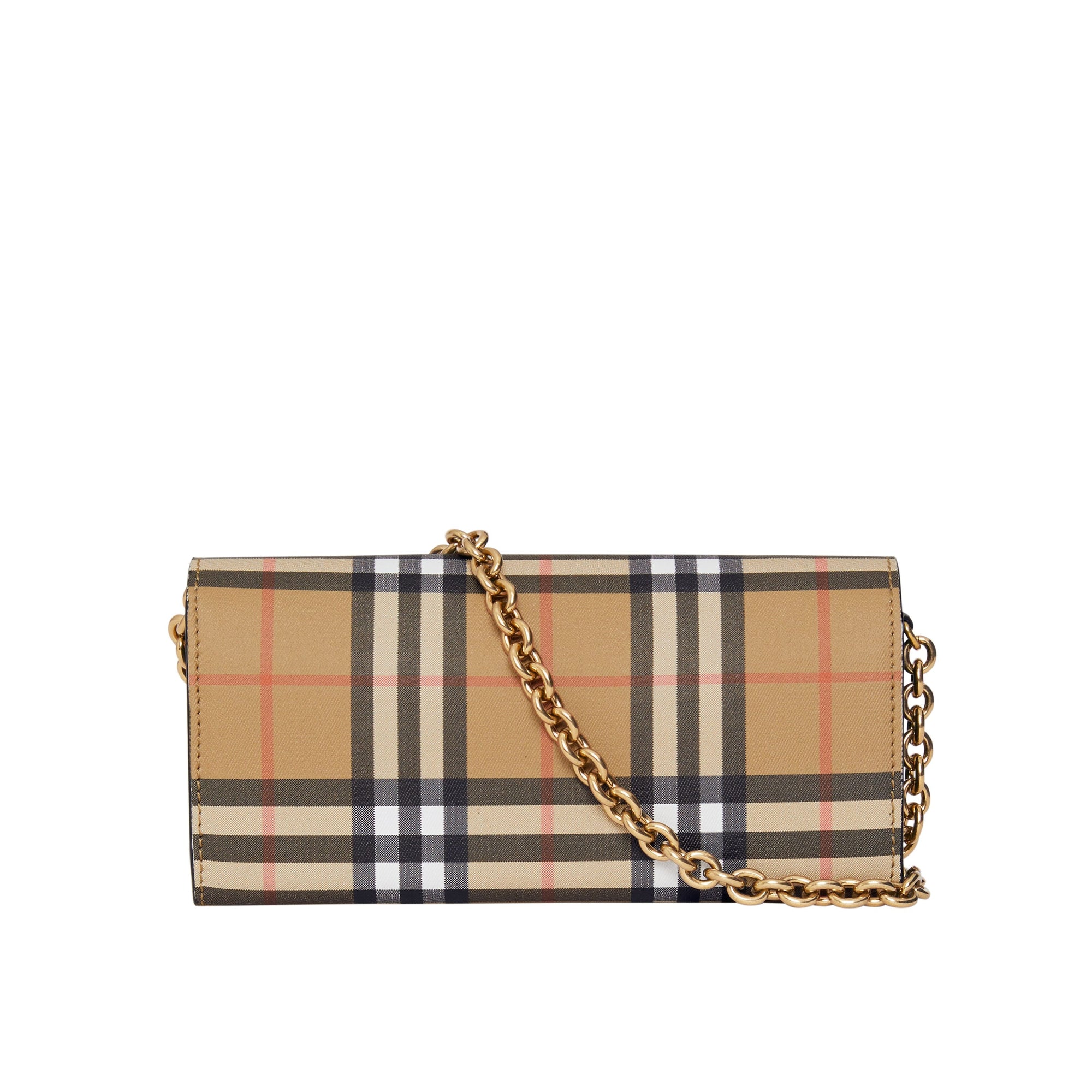 Portefeuille en cuir et à motif Vintage check avec chaîne - Black