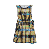 Robe en coton à motif check griffonné avec nœud - Bright Blue