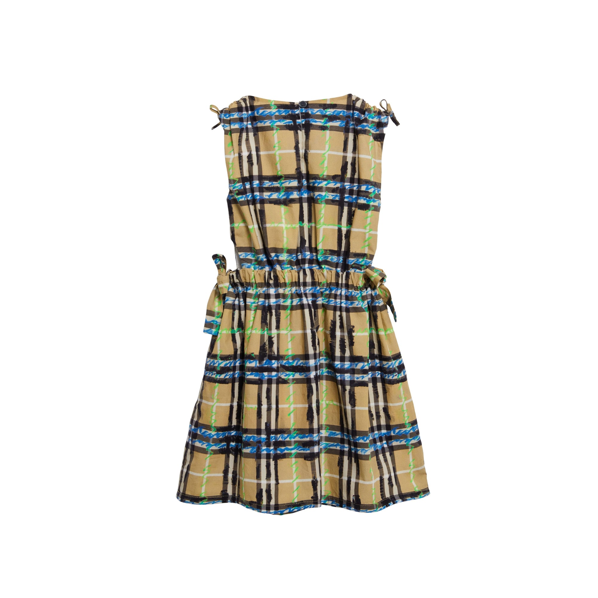 Robe en coton à motif check griffonné avec nœud - Bright Blue