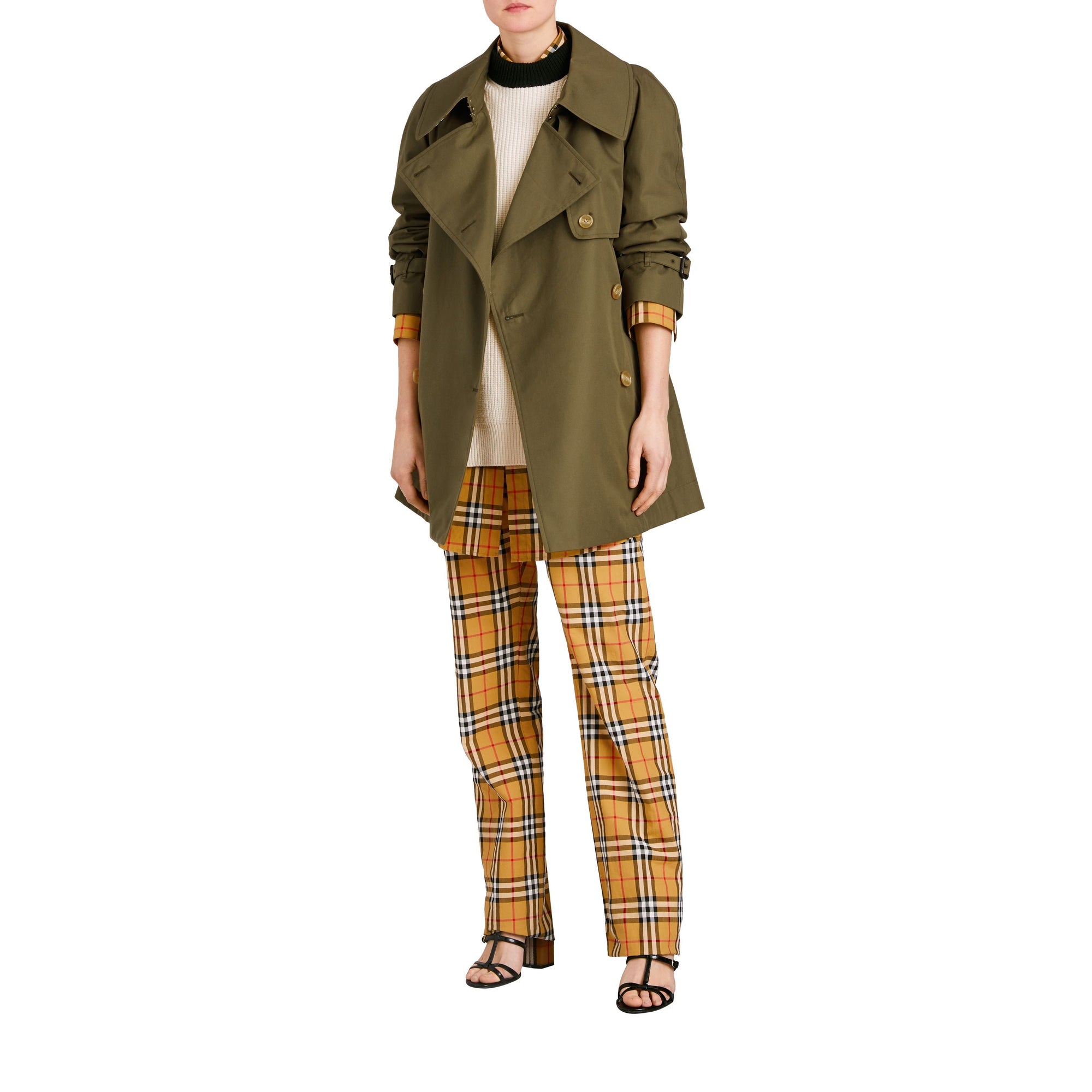 Trench en gabardine de coton avec col surdimensionné - Military Olive
