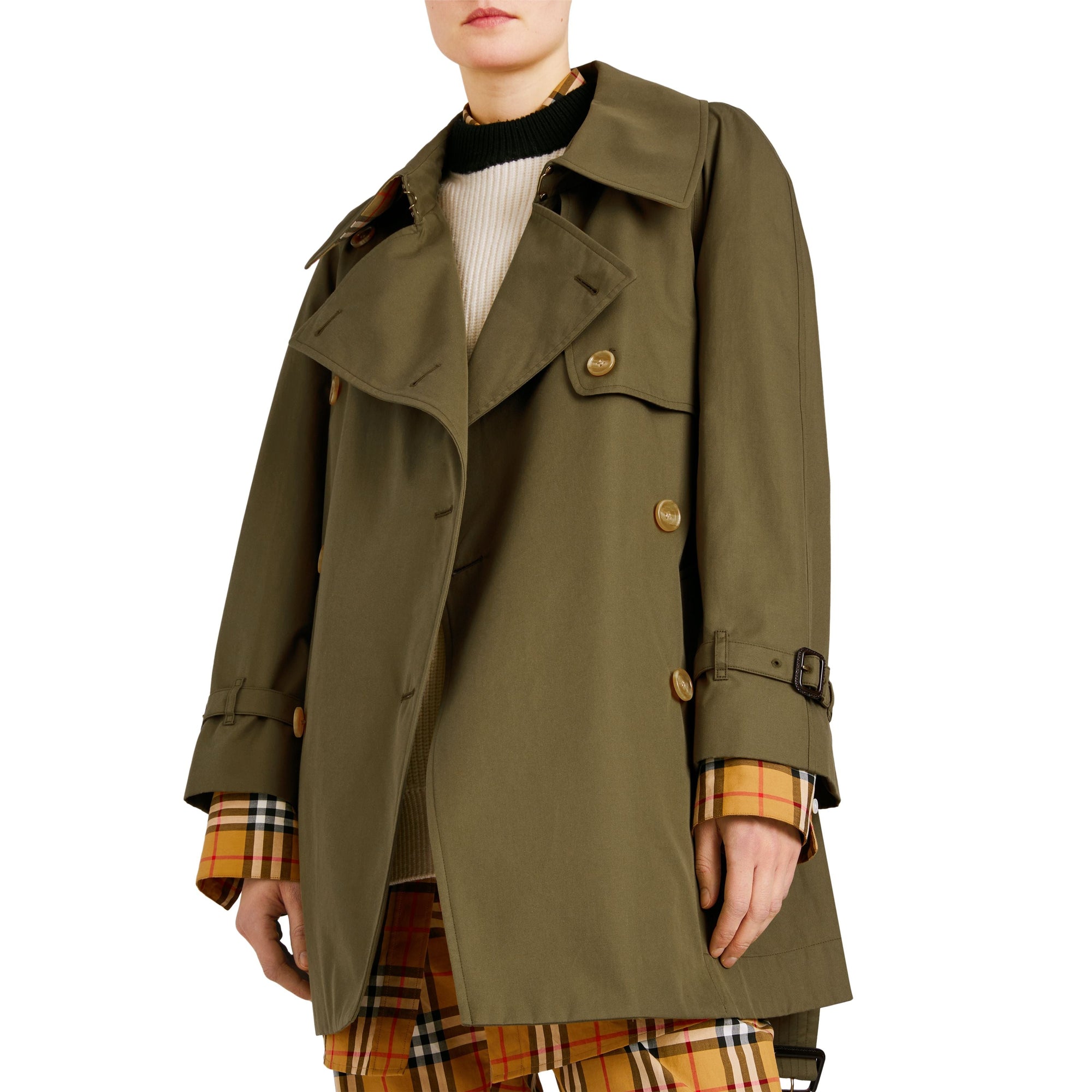 Trench en gabardine de coton avec col surdimensionné - Military Olive