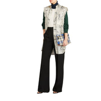 Robe chemise en soie à imprimé monument - Off White & Black