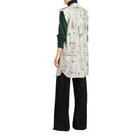 Robe chemise en soie à imprimé monument - Off White & Black