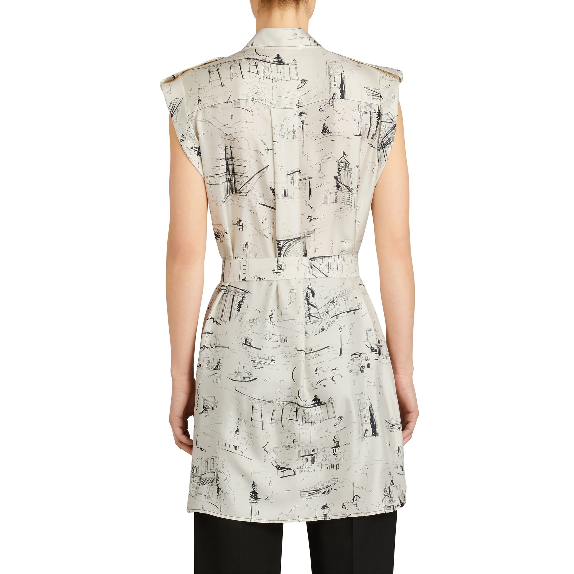 Robe chemise en soie à imprimé monument - Off White & Black