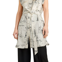 Robe chemise en soie à imprimé monument - Off White & Black
