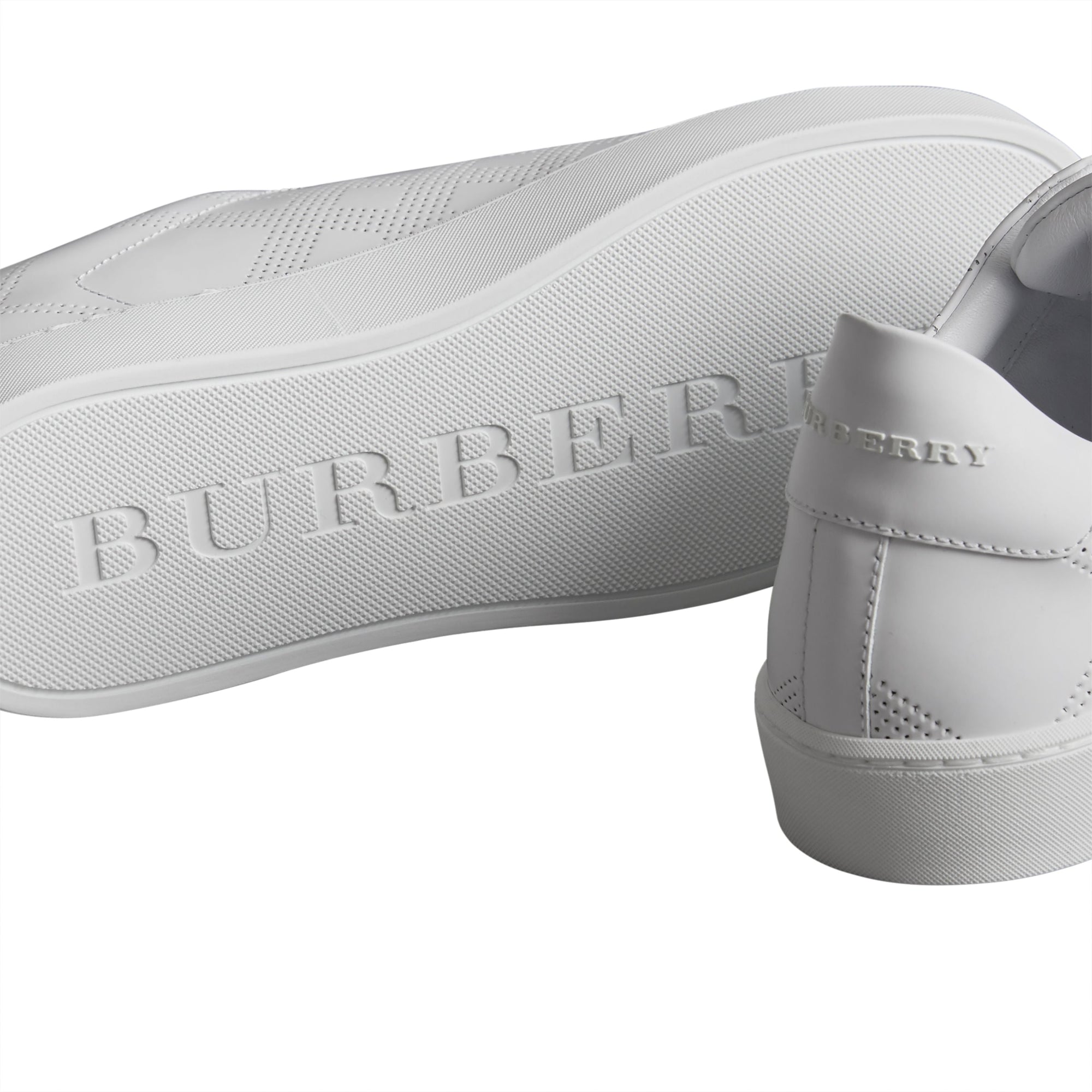Sneakers en cuir à motif check perforé - Optic White