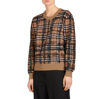 Pull en laine mérinos à motif check griffonné - Camel & Black