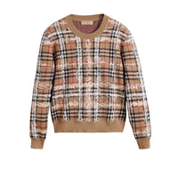 Pull en laine mérinos à motif check griffonné - Camel & White
