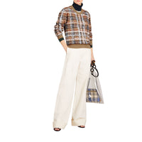 Pull en laine mérinos à motif check griffonné - Camel & White