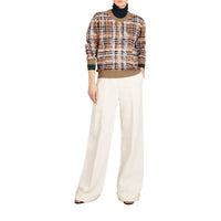 Pull en laine mérinos à motif check griffonné - Camel & White