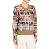 Pull en laine mérinos à motif check griffonné - Camel & White