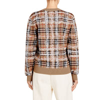 Pull en laine mérinos à motif check griffonné - Camel & White