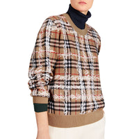 Pull en laine mérinos à motif check griffonné - Camel & White