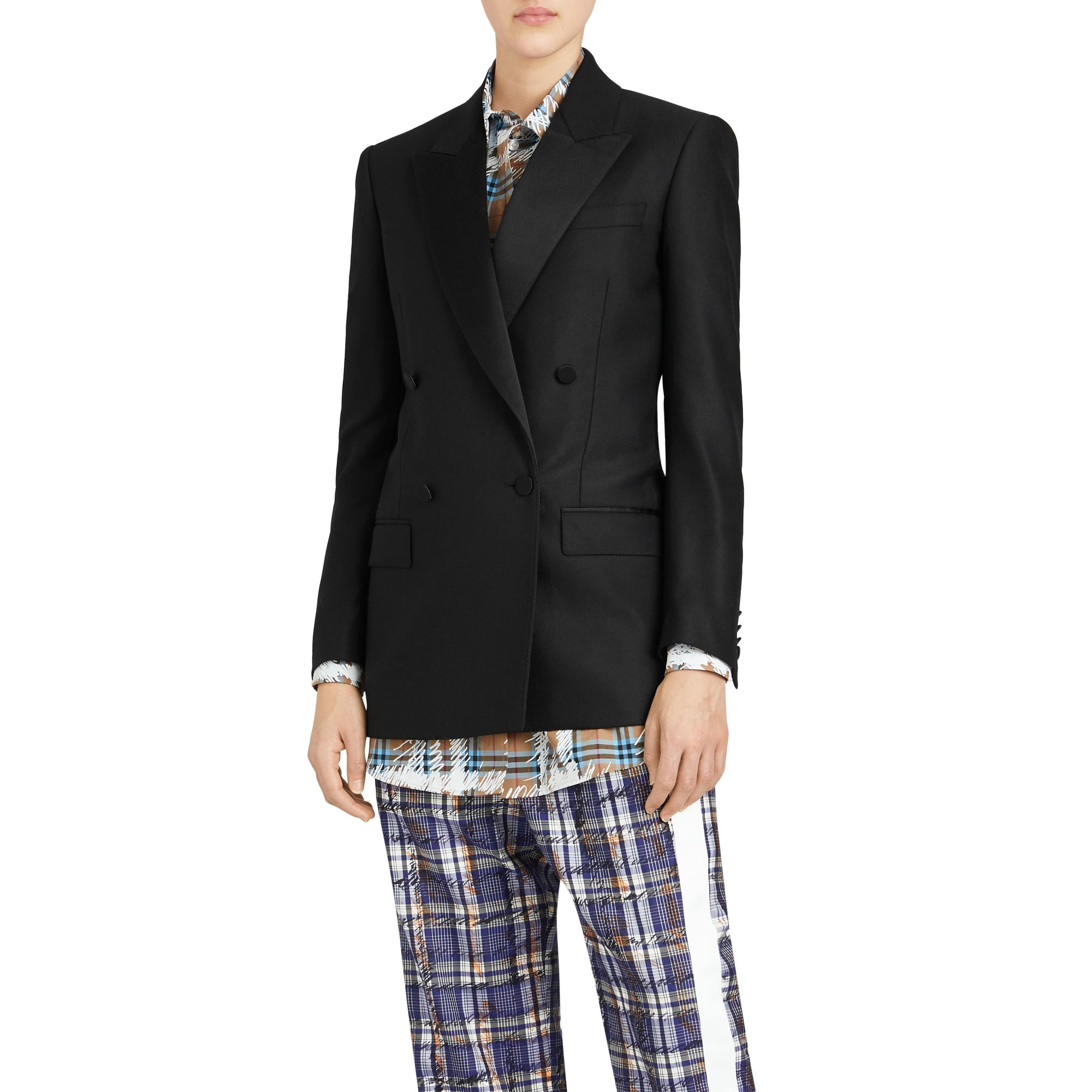 Veste habillée à double boutonnage en laine et mohair - Black