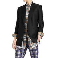 Veste habillée à double boutonnage en laine et mohair - Black