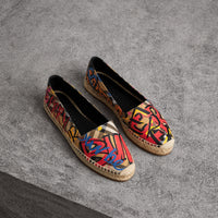 Espadrilles à motif Vintage check et imprimé graffiti - Antique Yellow