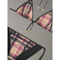 Bikini triangle à motif check griffonné - Pomegranate Pink