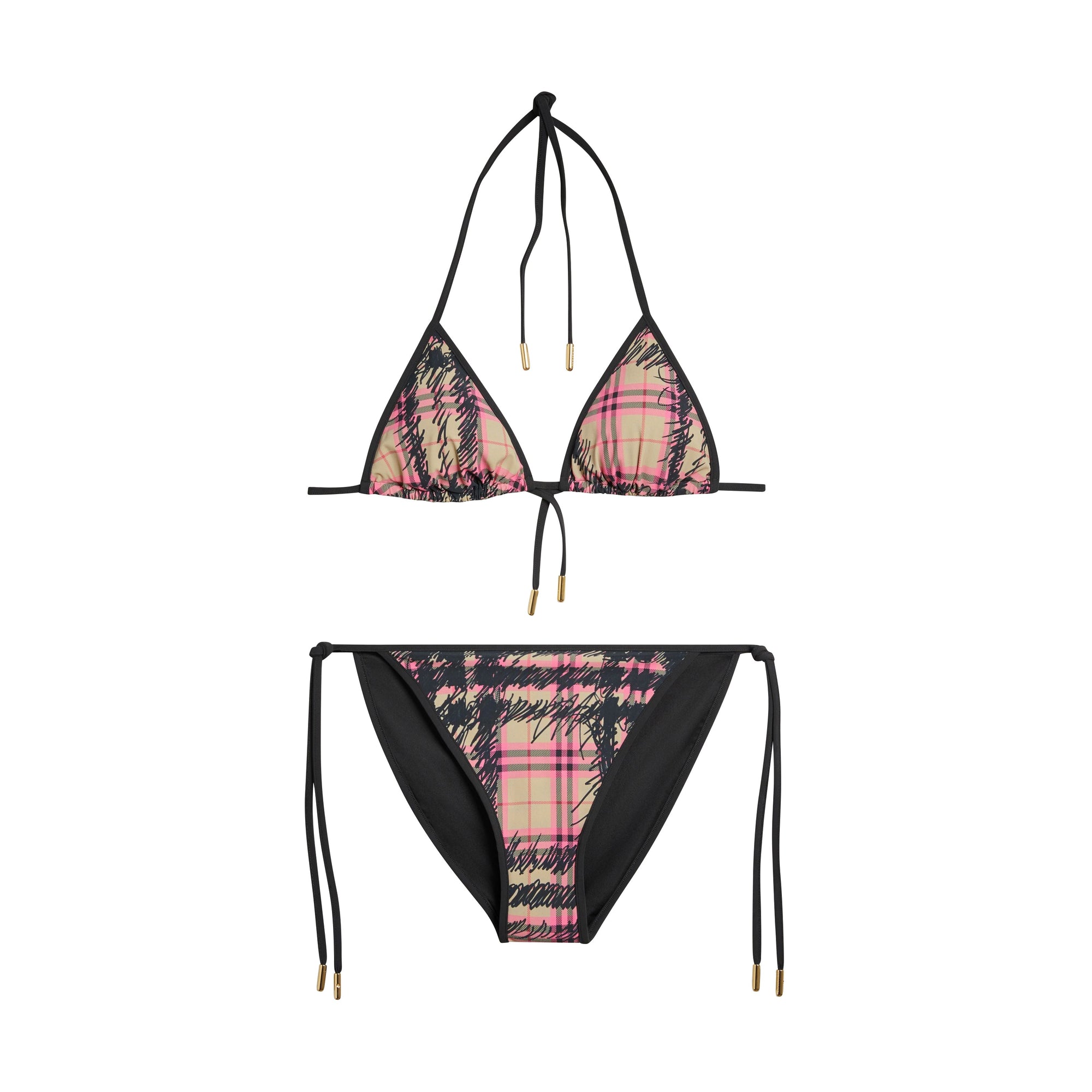 Bikini triangle à motif check griffonné - Pomegranate Pink