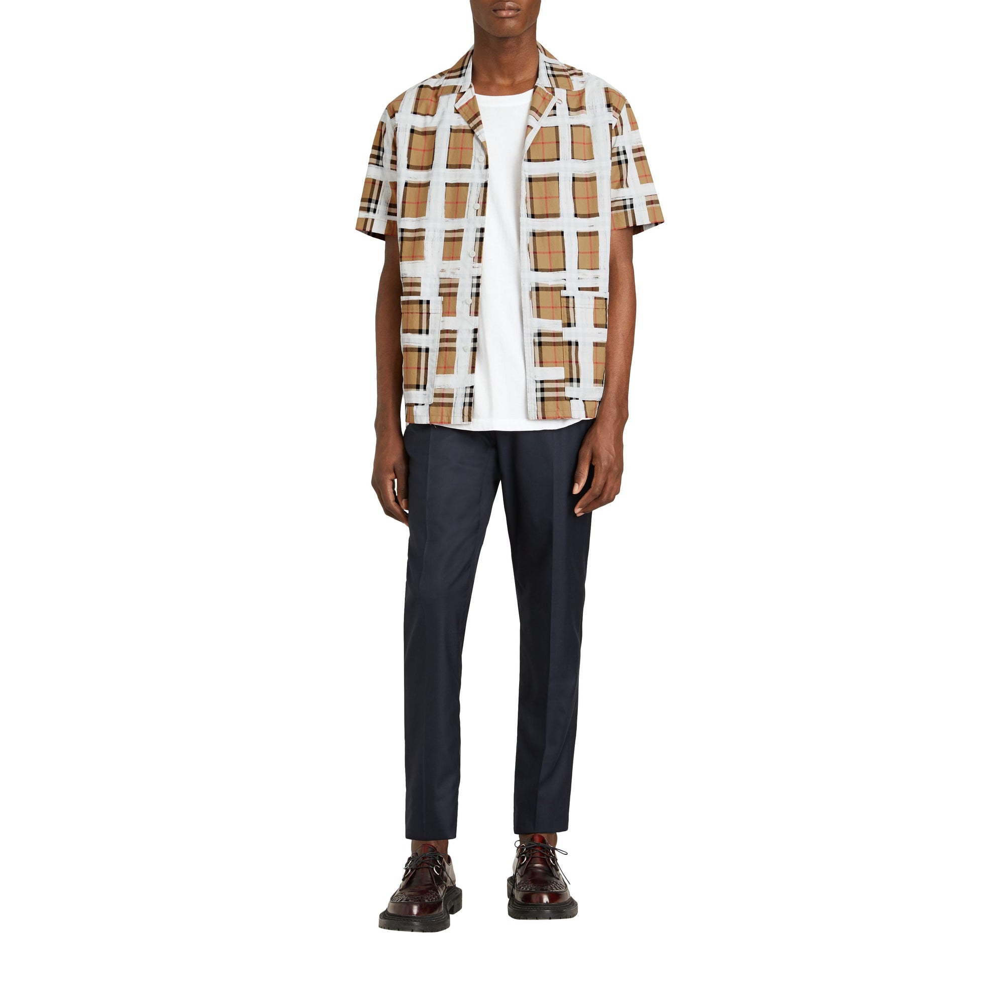 Chemise à manches courtes en coton à motif Vintage check peint - Antique Yellow