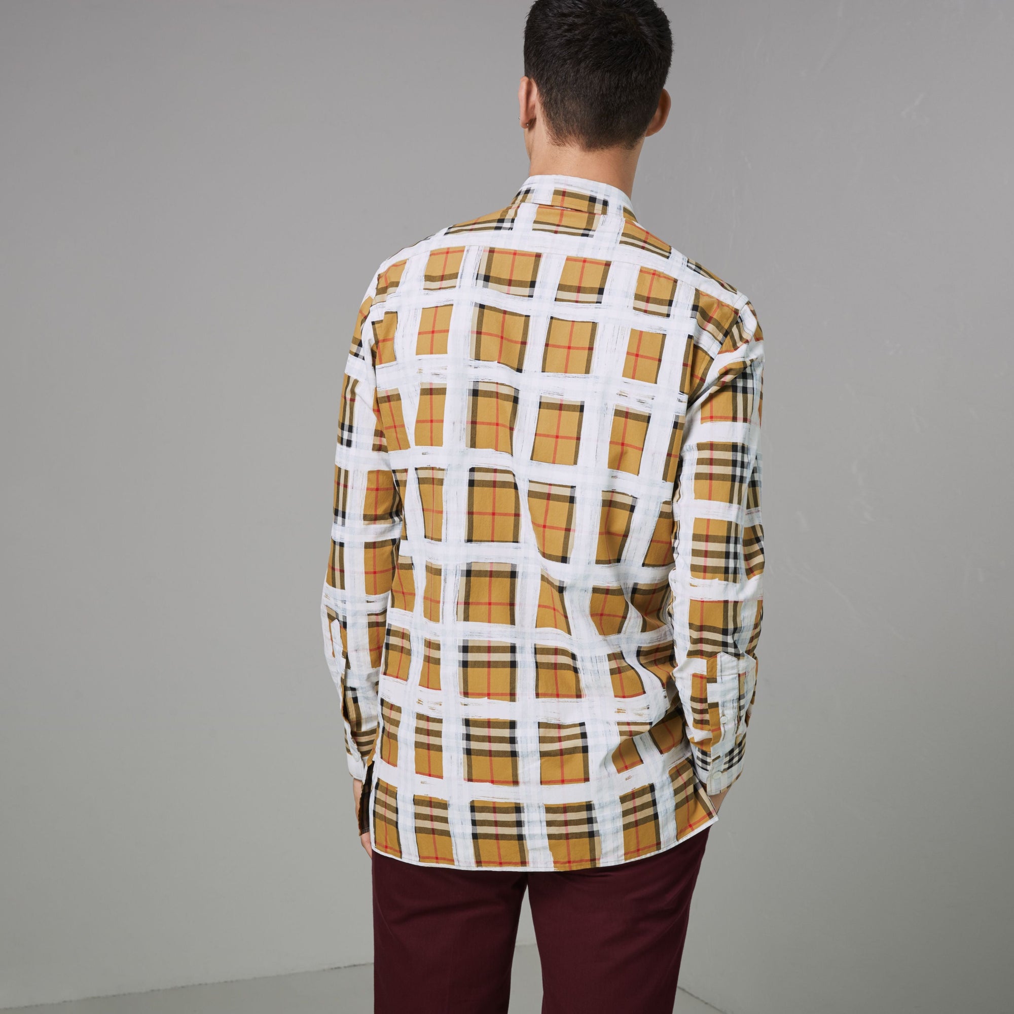 Chemise en coton à motif Vintage check peint - Antique Yellow