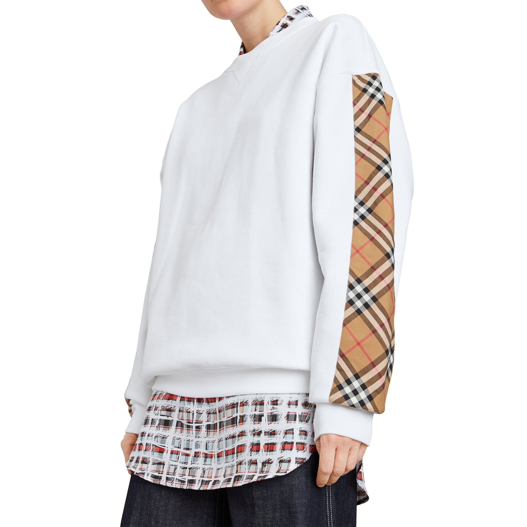 Sweat-shirt en coton mélangé avec détails à motif Vintage check - White