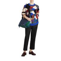 Grand sac Messenger en nylon et cuir tricolore - Black