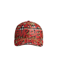 Casquette de baseball à motif Vintage check et imprimé graffiti - Red