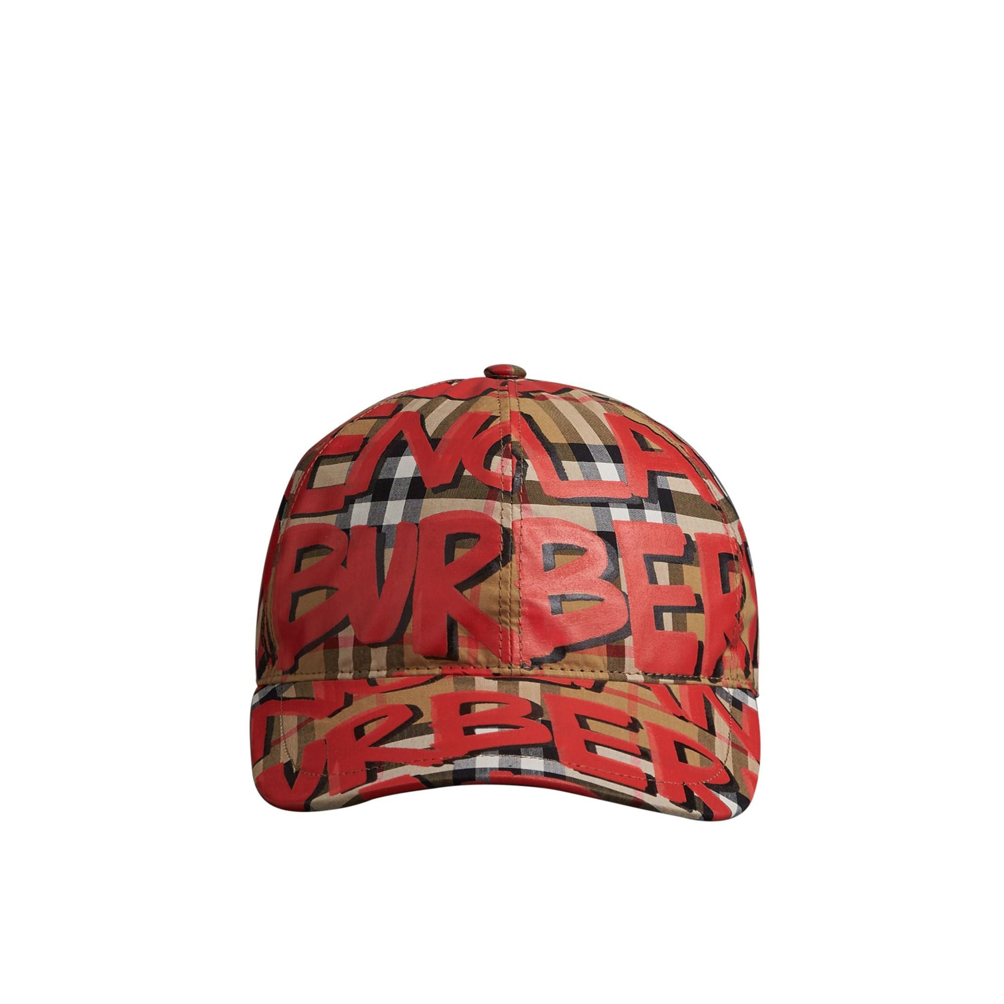 Casquette de baseball à motif Vintage check et imprimé graffiti - Red