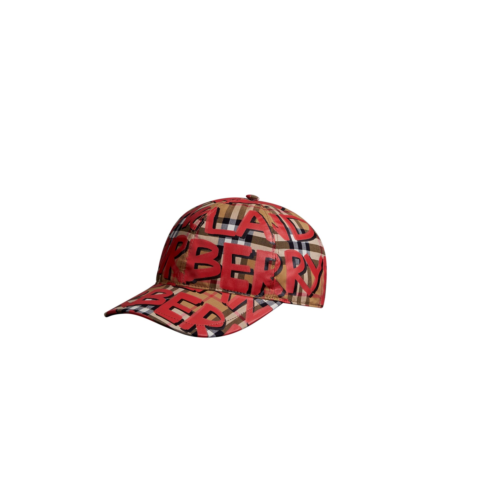 Casquette de baseball à motif Vintage check et imprimé graffiti - Red